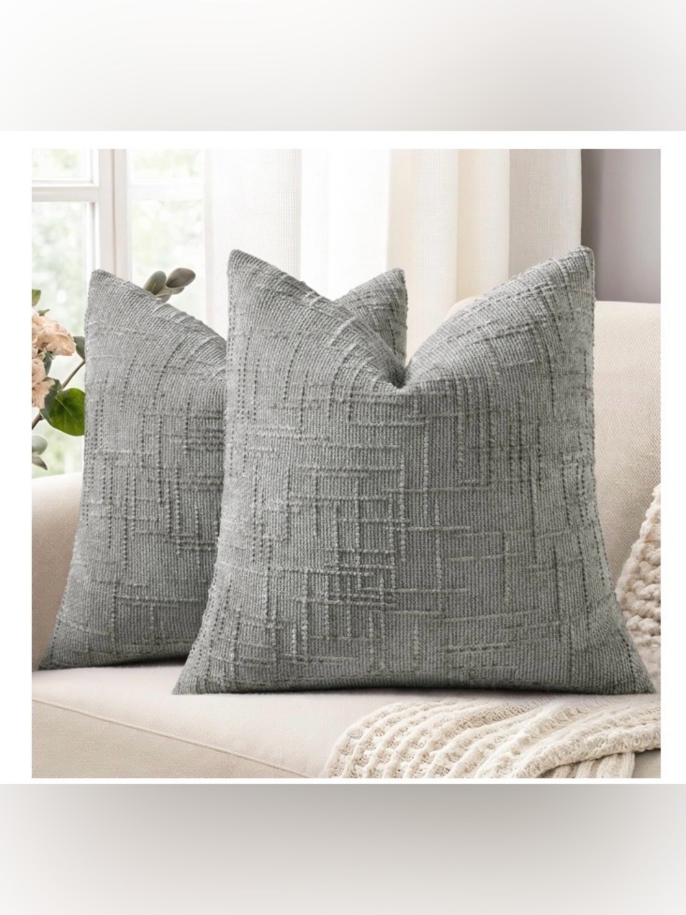 Soft Slub Chenille Decorative Throw Pillow Covers Square 18x18” (2-pack) GRAY